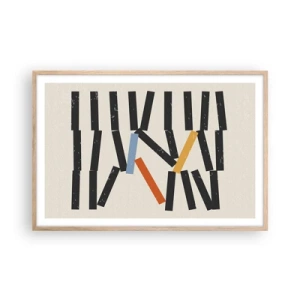 Plakat i ramme af lyst egetræ - Dominoer - komposition - 91x61 cm