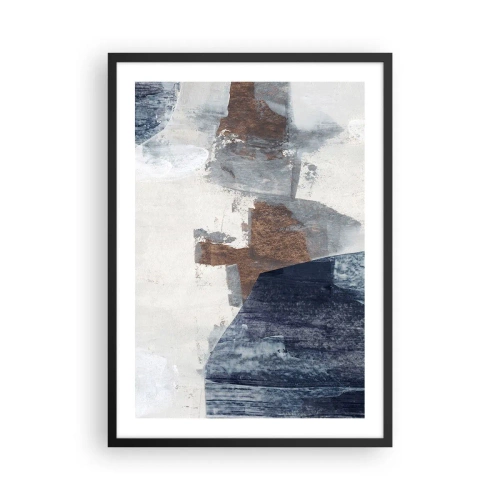 Plakat i sort ramme - Moderne abstraktion i nuancer af brun og marineblå - 50x70cm - Blåbrune former - Moderne vægdekoration til stue og soveværelse ARTTOR