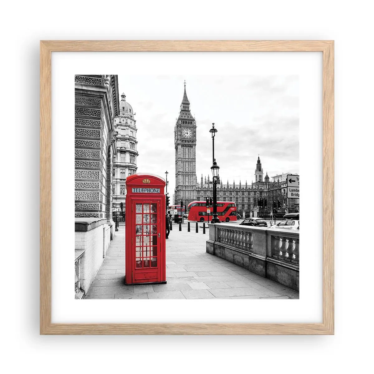 Plakat i ramme af lyst egetræ - Uden tvivl, London - 40x40 cm
