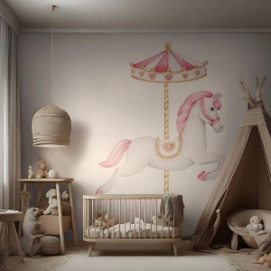 Fototapet Selvklæbende Deluxe Sticker - Han satte af sted med en hov - Hest, Merry-go-round, Pigeagtig - 450x315 cm
