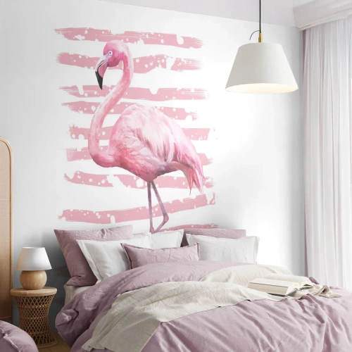 Fototapet Premium Sand - Med værdighed, om end i pink - Flamingo, Fugl, Stykke - 100x70 cm