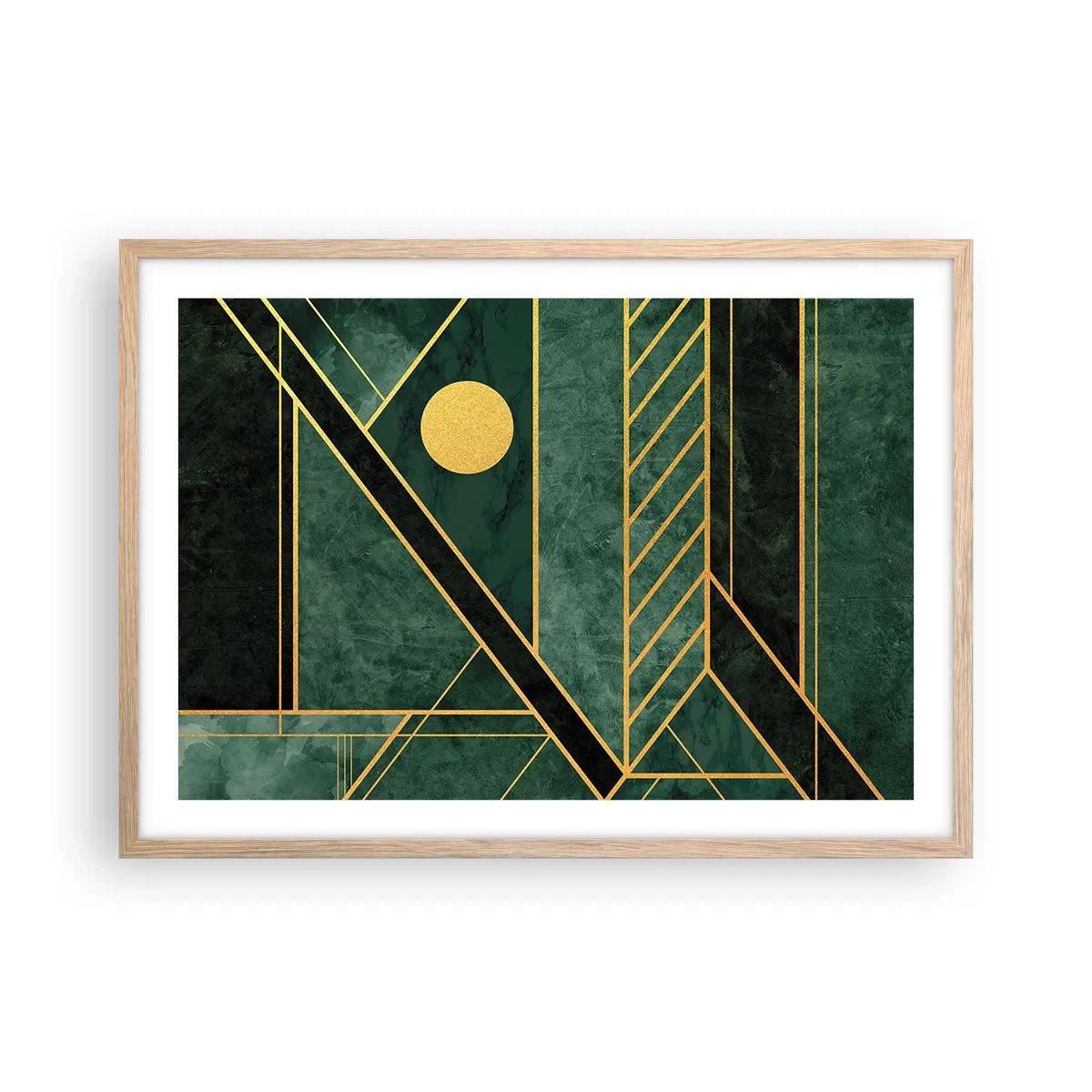 Plakat i ramme af lyst egetræ - Dynamikken i guld og azurblå - 70x50 cm