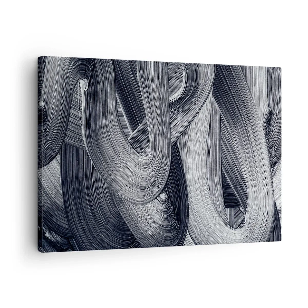 Lærredstryk - Billede på lærred - Sort-hvid abstraktion med dynamiske penselstrøg. - 70x50cm - Virkelighedens flygtighed - Moderne vægdekoration til stue og soveværelse ARTTOR