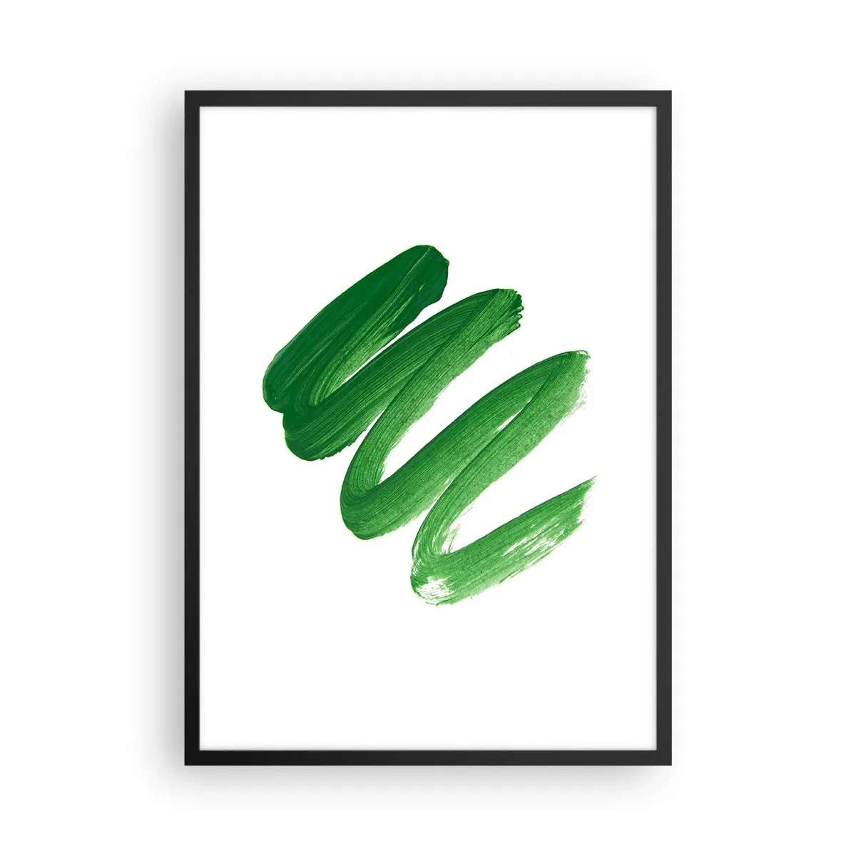 Plakat i sort ramme - Minimalistiske grønne penselstrøg på en hvid baggrund - 50x70cm - En grøn vittighed - Moderne vægdekoration til stue og soveværelse ARTTOR