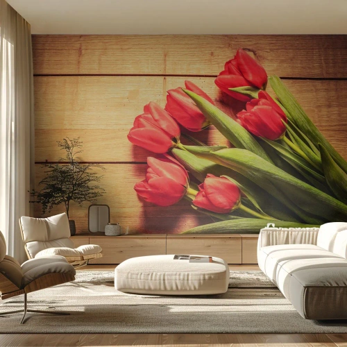 Fototapet Premium Sand - Forårets tilståelse - Blomster, Tulipaner, Buket blomster - 100x70 cm