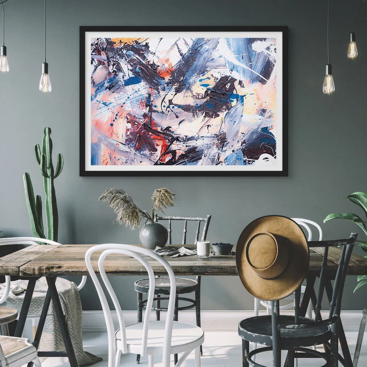 Plakat i sort ramme - Abstraktionens vanvittige dans - 40x30 cm