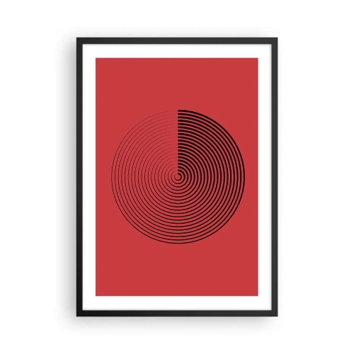 Plakat i sort ramme - Geometrisk spiral på en rød baggrund i minimalistisk stil - 50x70cm - Cirkulær bevægelse - Moderne vægdekoration til stue og soveværelse ARTTOR