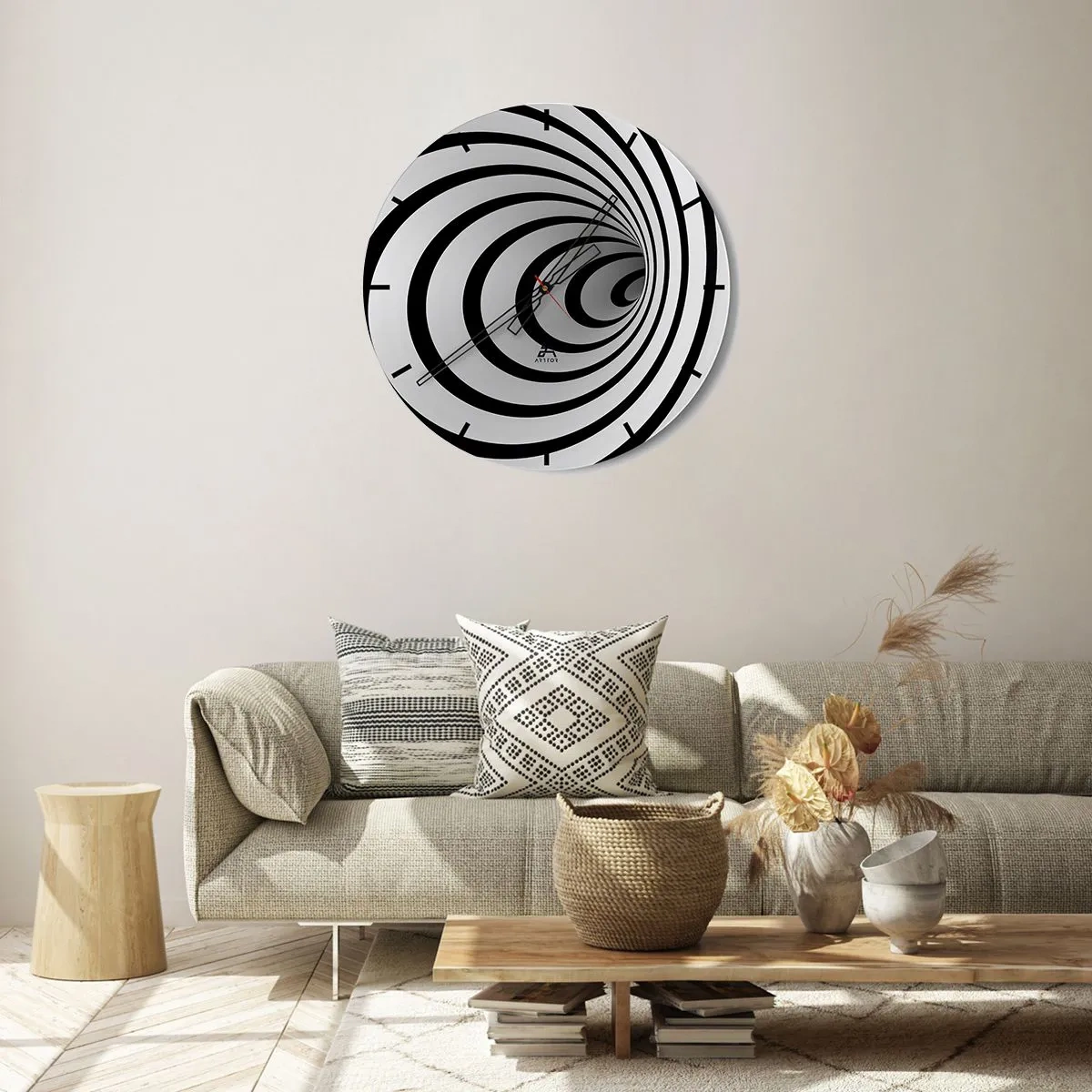 Vægur, Uret - Et fascinerende spiralmønster i sort og hvid - 30x30cm - Kan du heller ikke modstå det? - Moderne vægdekoration til stue, køkken og soveværelse ARTTOR
