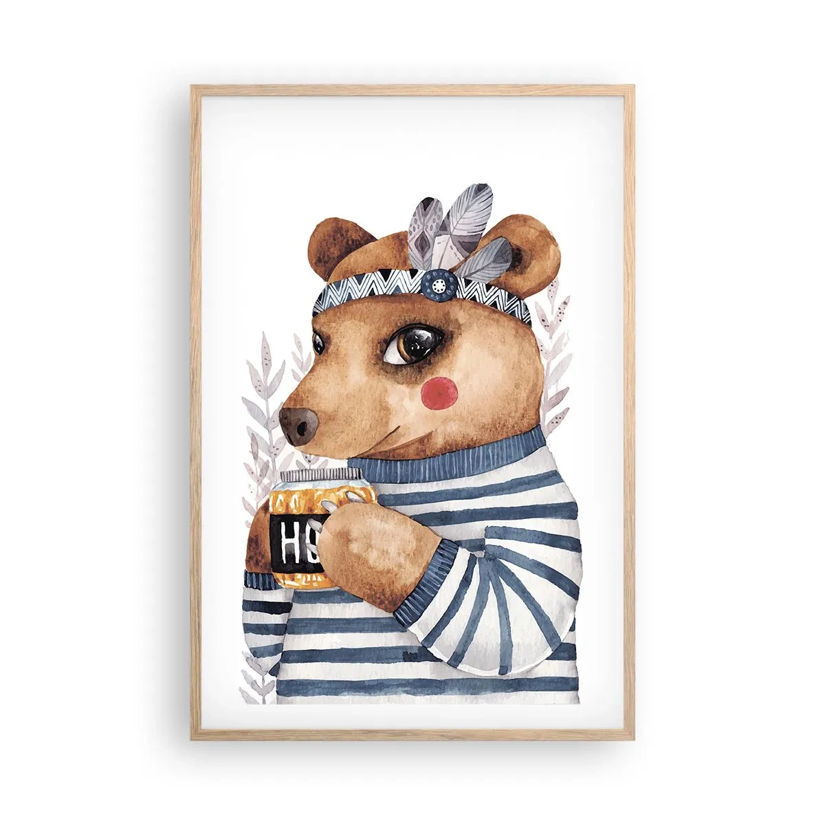 Plakat i ramme af lyst egetræ - Søde bjørn - 61x91 cm