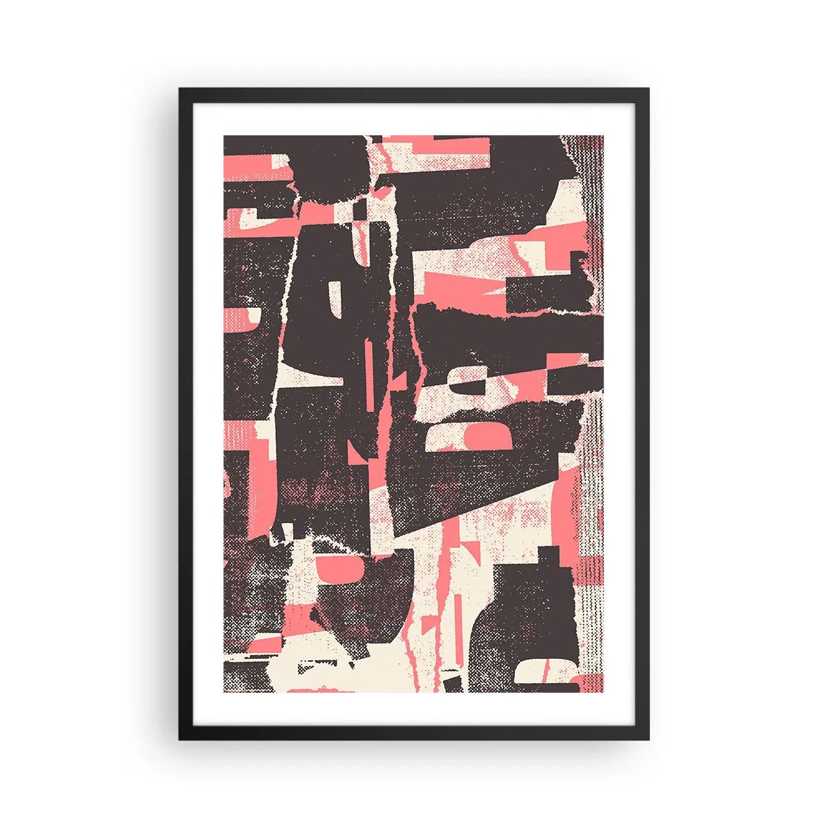 Plakat i sort ramme - Dynamisk abstraktion i nuancer af rød og sort - 50x70cm - Al trængsel og travlhed - Moderne vægdekoration til stue og soveværelse ARTTOR