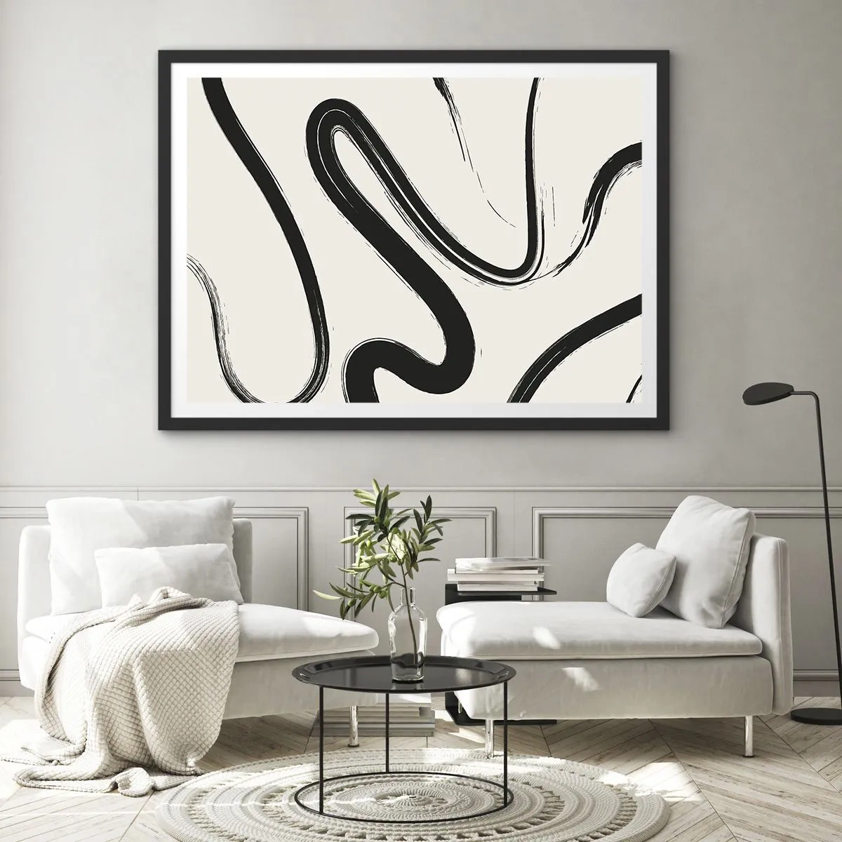 Plakat i sort ramme - Sort og hvid fantasifuldhed - 100x70 cm