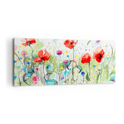Lærredstryk - Billede på lærred - En blomstrende eng i maj - 120x50 cm