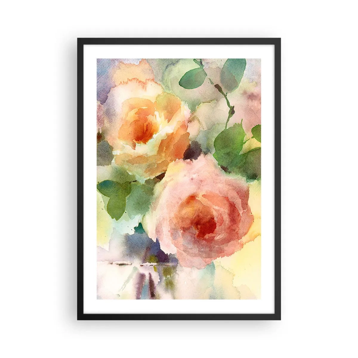 Plakat i sort ramme - Akvarelblomster i pastelfarver - 50x70cm - Delikat som akvarelfarve - Moderne vægdekoration til stue og soveværelse ARTTOR