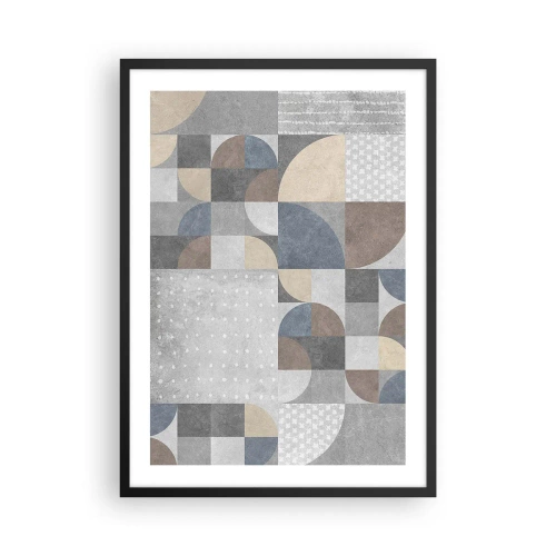 Plakat i sort ramme - Geometrisk mønster i nuancer af grå og blå - 50x70cm - Keramisk fantasi - Moderne vægdekoration til stue og soveværelse ARTTOR