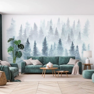 Fototapet Premium Canvas - Indhyllet i tåge - Landskab, Skov, Gran - 200x140 cm