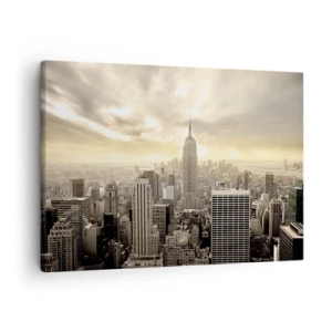 Lærredstryk - Billede på lærred - Panorama over byen med udsigt til Empire State Building - 70x50cm - New York vævet af grå - Moderne vægdekoration til stue og soveværelse ARTTOR