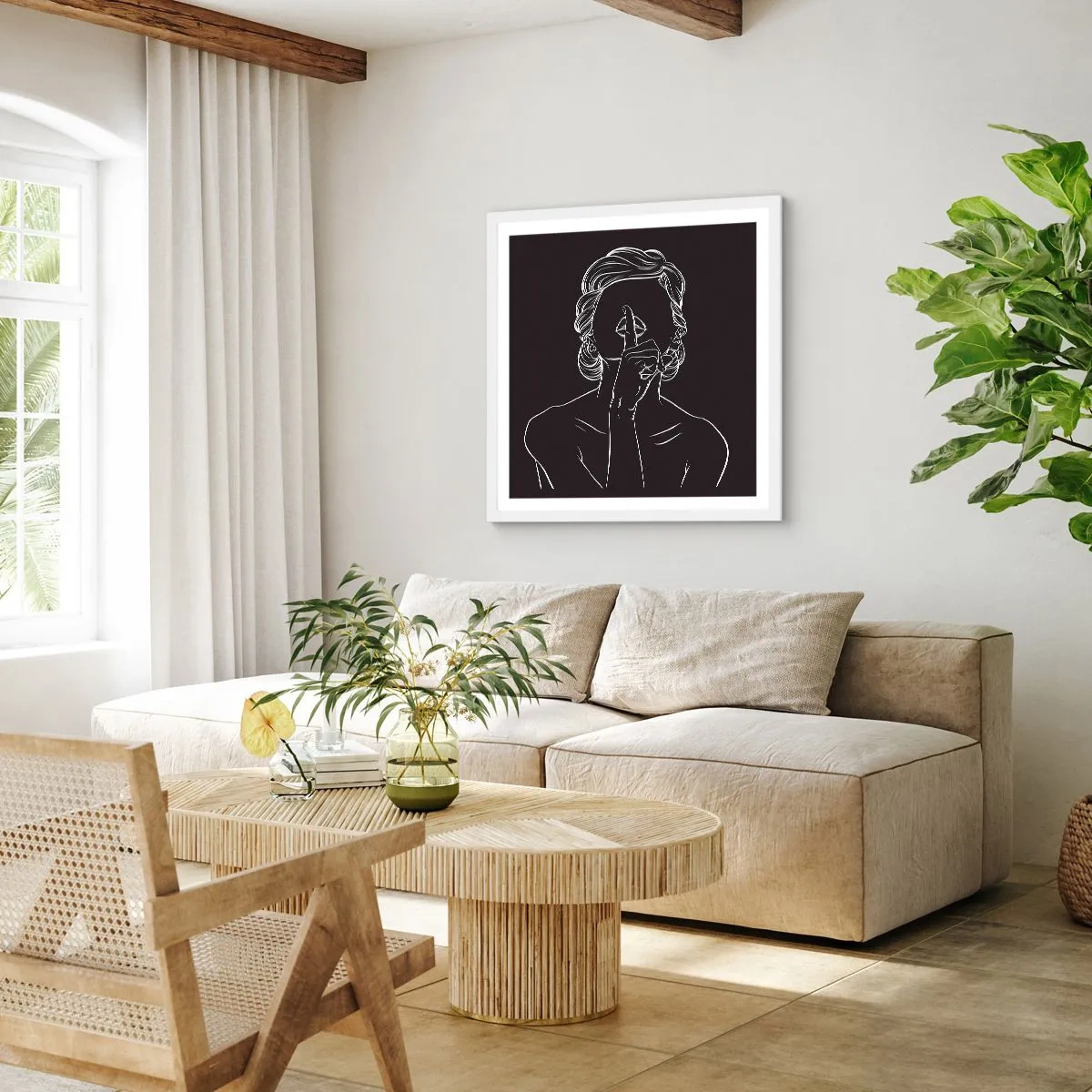 Plakat i hvid ramme - Skønhed blomstrer i stilhed - 30x30 cm