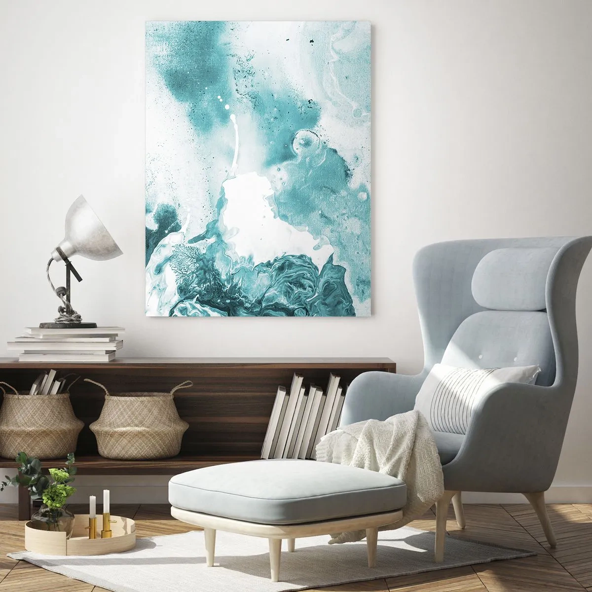 Billede på glas - Blå oversvømmelsesflader - 50x70 cm