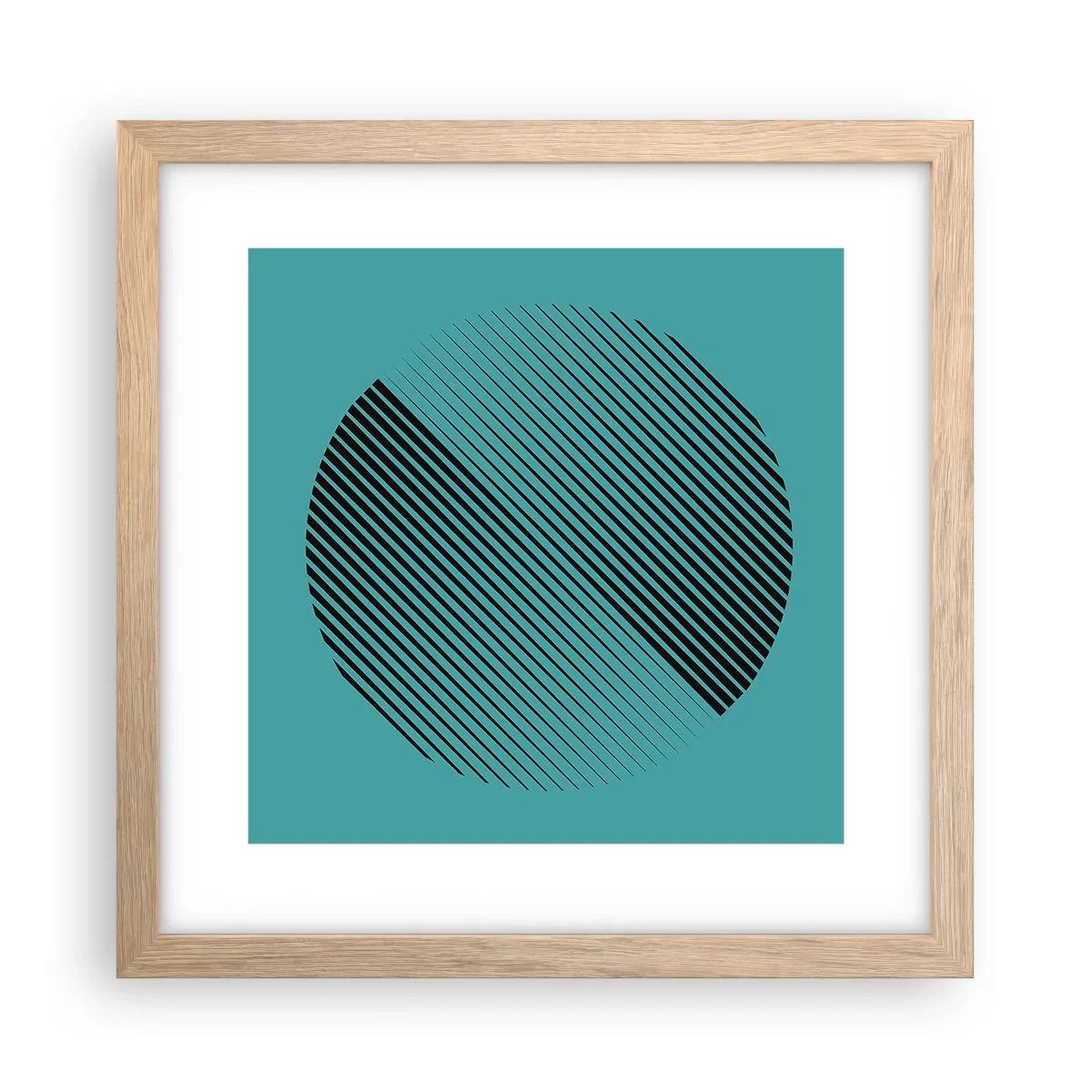 Plakat i ramme af lyst egetræ - Cirklen - en geometrisk variation - 30x30 cm