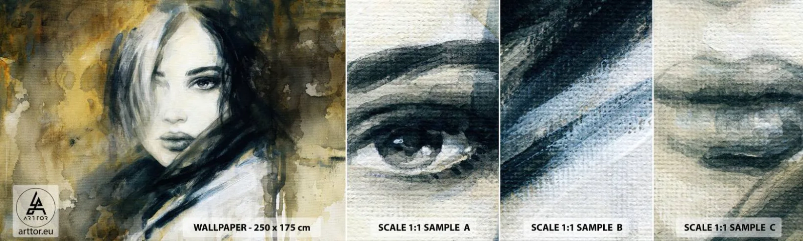 Fototapet Prøve Standard Eco - mere uskyldig eller sensuel? - Portræt af en kvinde, Kvindens ansigt, Grafik - 100x30 cm