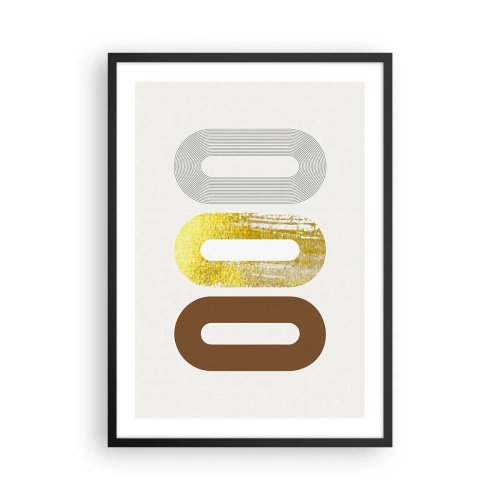 Plakat i sort ramme - Geometriske former i nuancer af guld, brun og grå - 50x70cm - Åhhh! - Moderne vægdekoration til stue og soveværelse ARTTOR