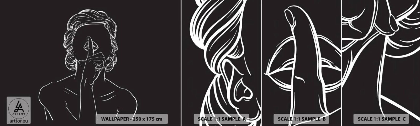 Prøve Fototapet Selvklæbende Deluxe Sticker - Skønhed blomstrer i stilhed - Kvinde, Tegning, Linje - 100x30 cm