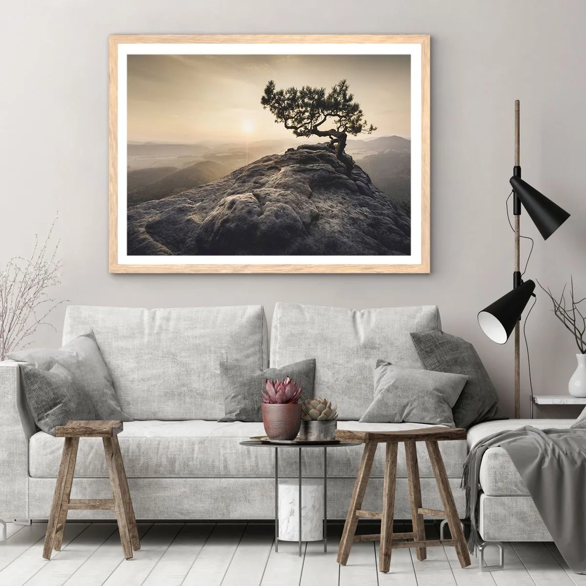 Plakat i ramme af lyst egetræ - Livet vinder altid - 50x40 cm