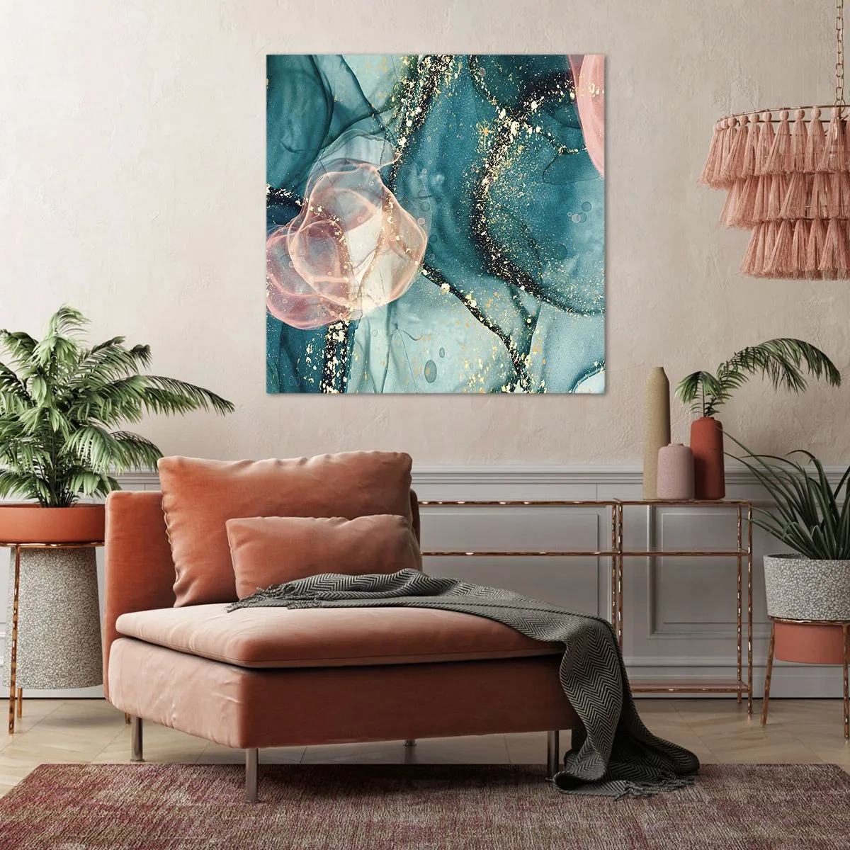 Lærredstryk - Billede på lærred - Silkeblå, tyl lyserød - 40x40 cm