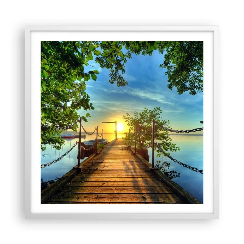 Plakat i hvid ramme - Mod vest ved vandet - 60x60 cm
