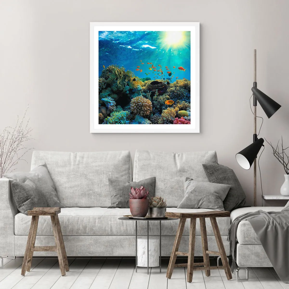 Plakat i hvid ramme - Undervandsskatte - 40x40 cm