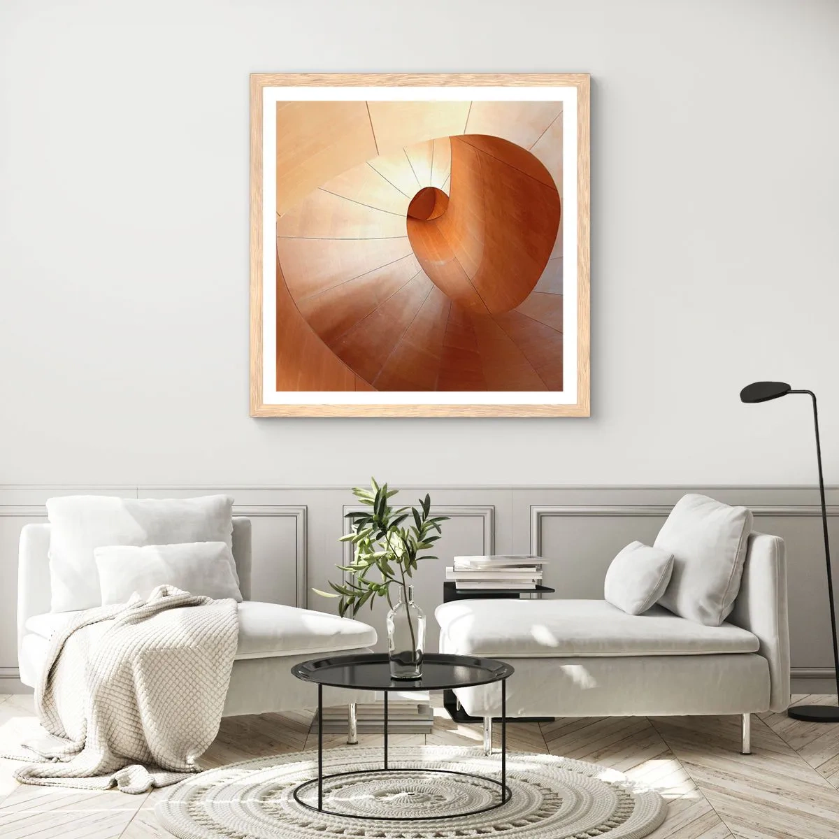 Plakat i ramme af lyst egetræ - Arkitektonisk serpentin - 30x30 cm