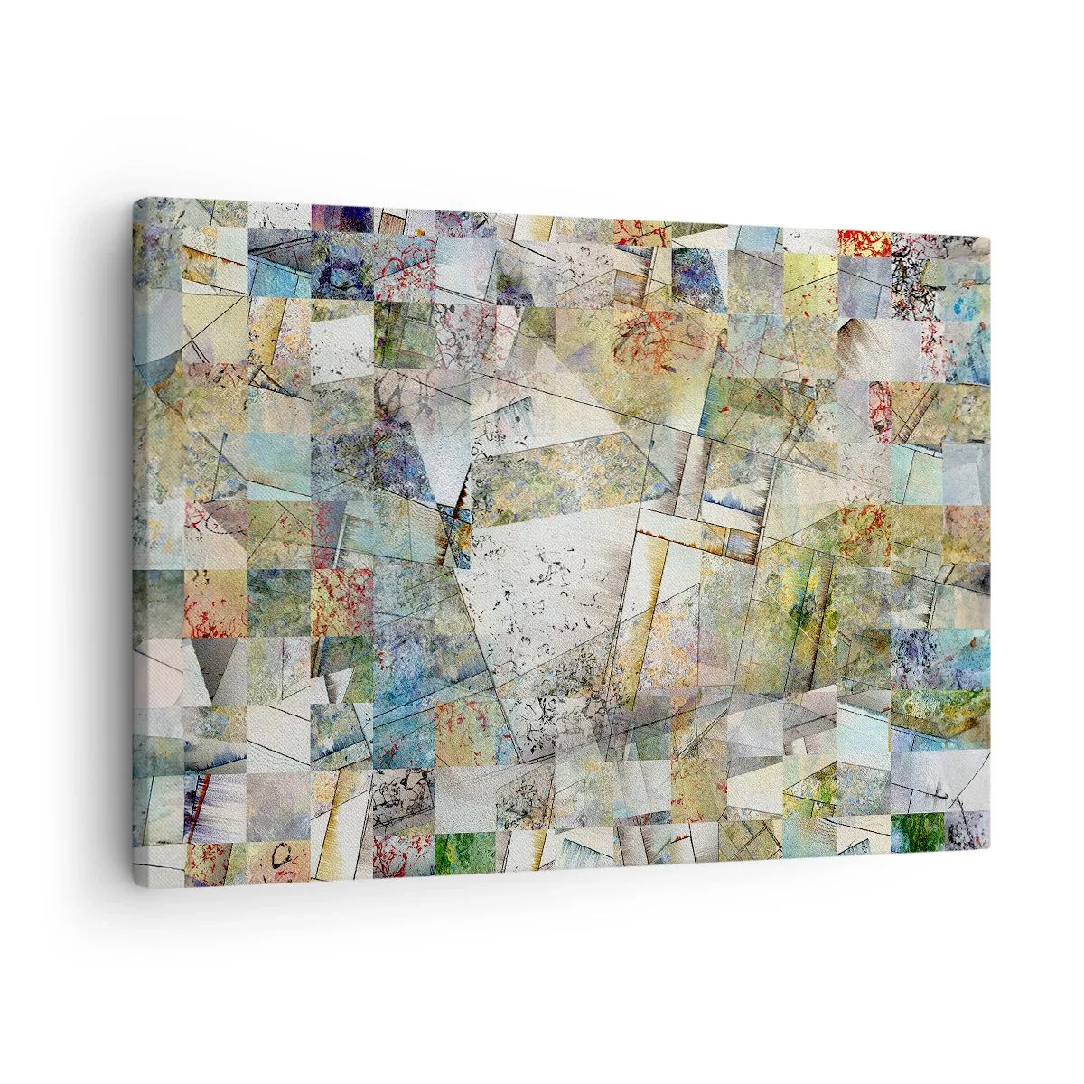 Lærredstryk - Billede på lærred - Farverig abstraktion med geometriske former og linjer - 70x50cm - Geometrisk ommøblering - Moderne vægdekoration til stue og soveværelse ARTTOR