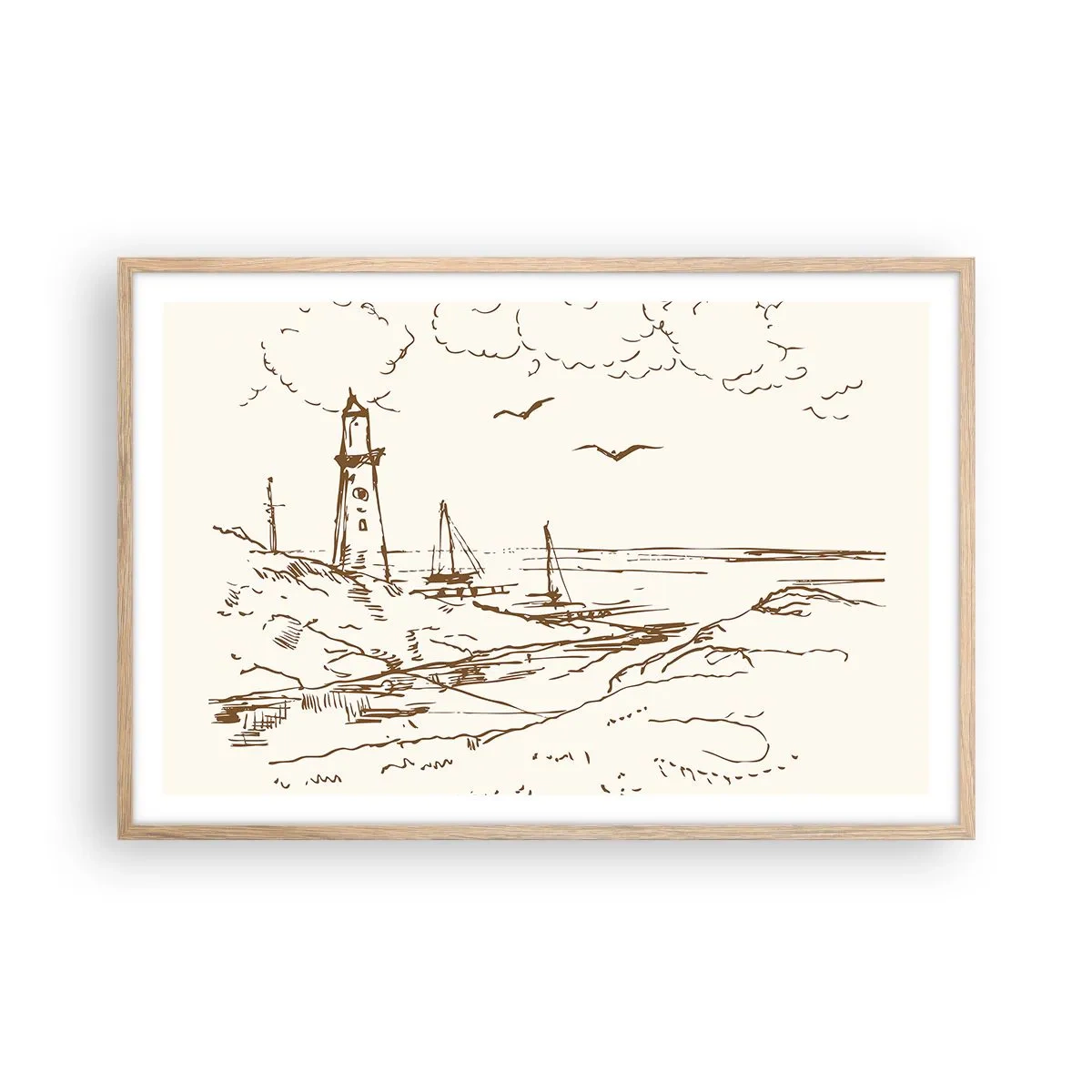 Plakat i ramme af lyst egetræ - Oversigt over sommerminder - 91x61 cm