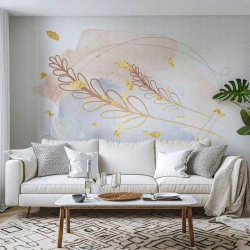 Fototapet Selvklæbende Deluxe Sticker - En gylden eksplosion - Lyse, Minimalistisk, Moderne - 200x140 cm