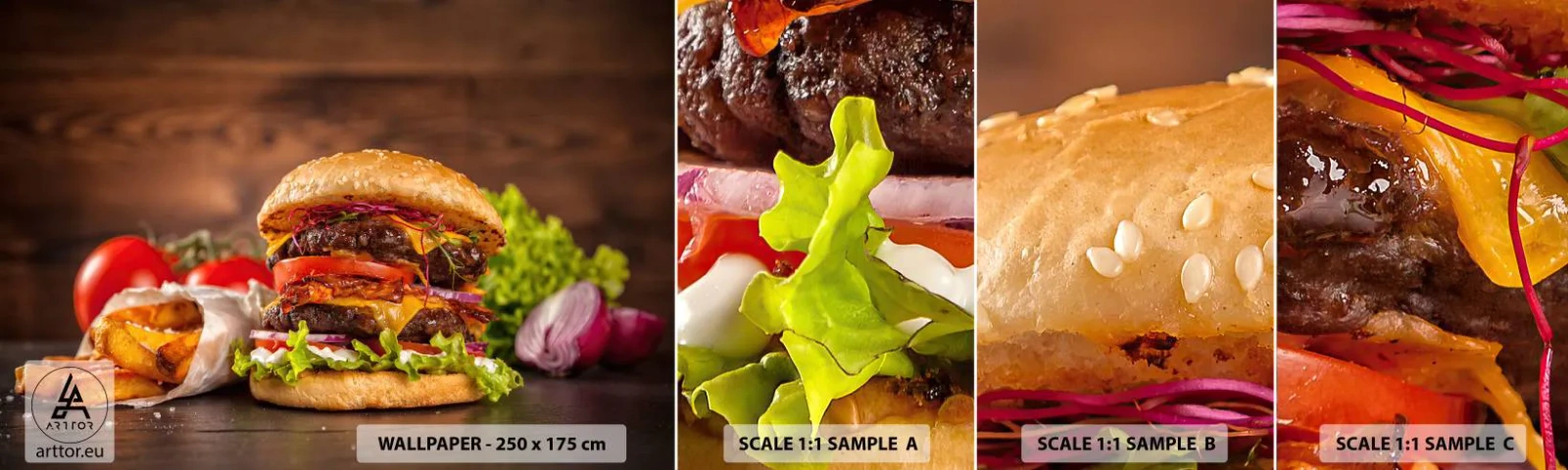 Fototapet Prøve Standard Eco - Forbudt frugt - Gastronomi, Hamburger, Burger - 100x30 cm