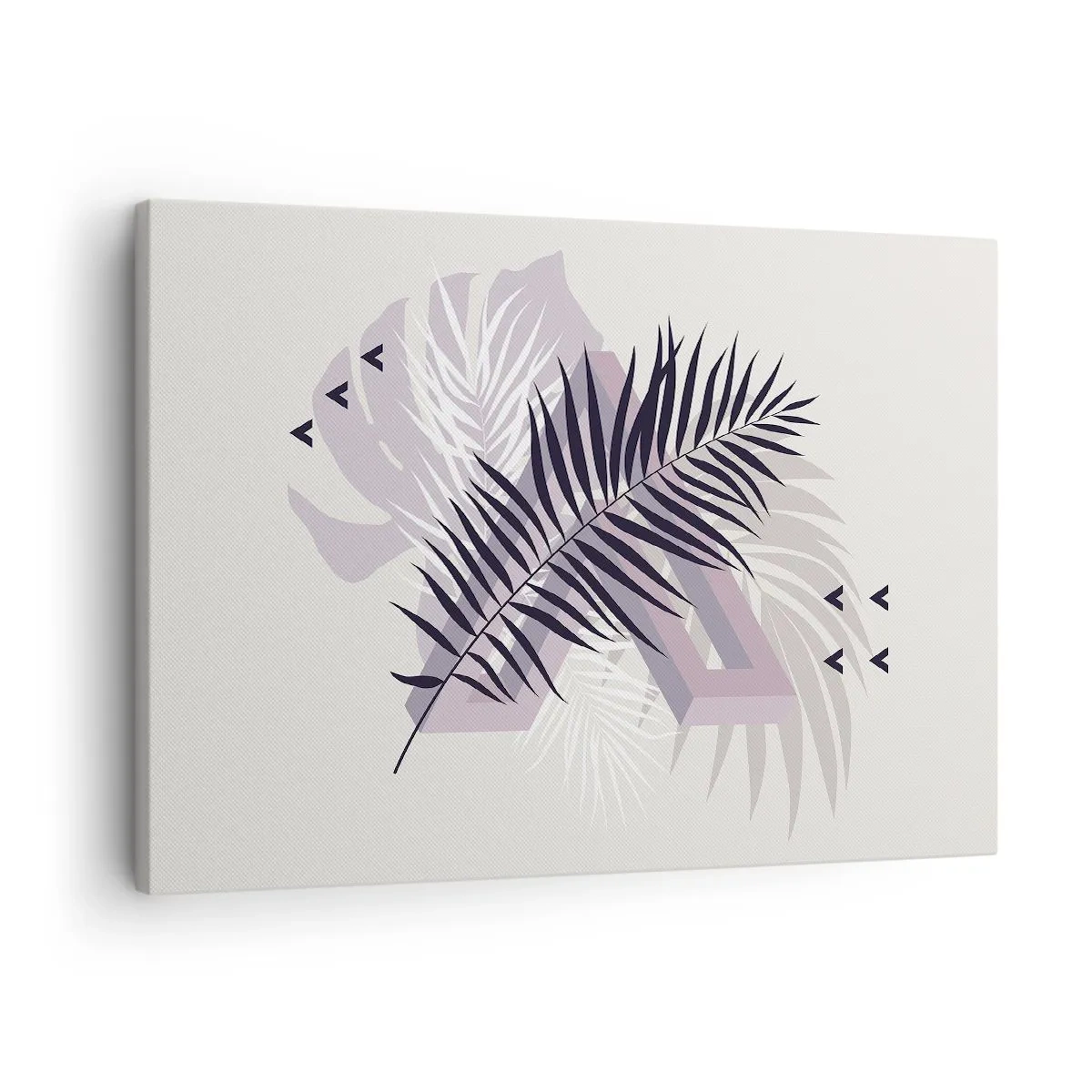 Lærredstryk - Billede på lærred - En minimalistisk komposition med blade og geometriske former - 70x50cm - Skygge af en skygge - Moderne vægdekoration til stue og soveværelse ARTTOR