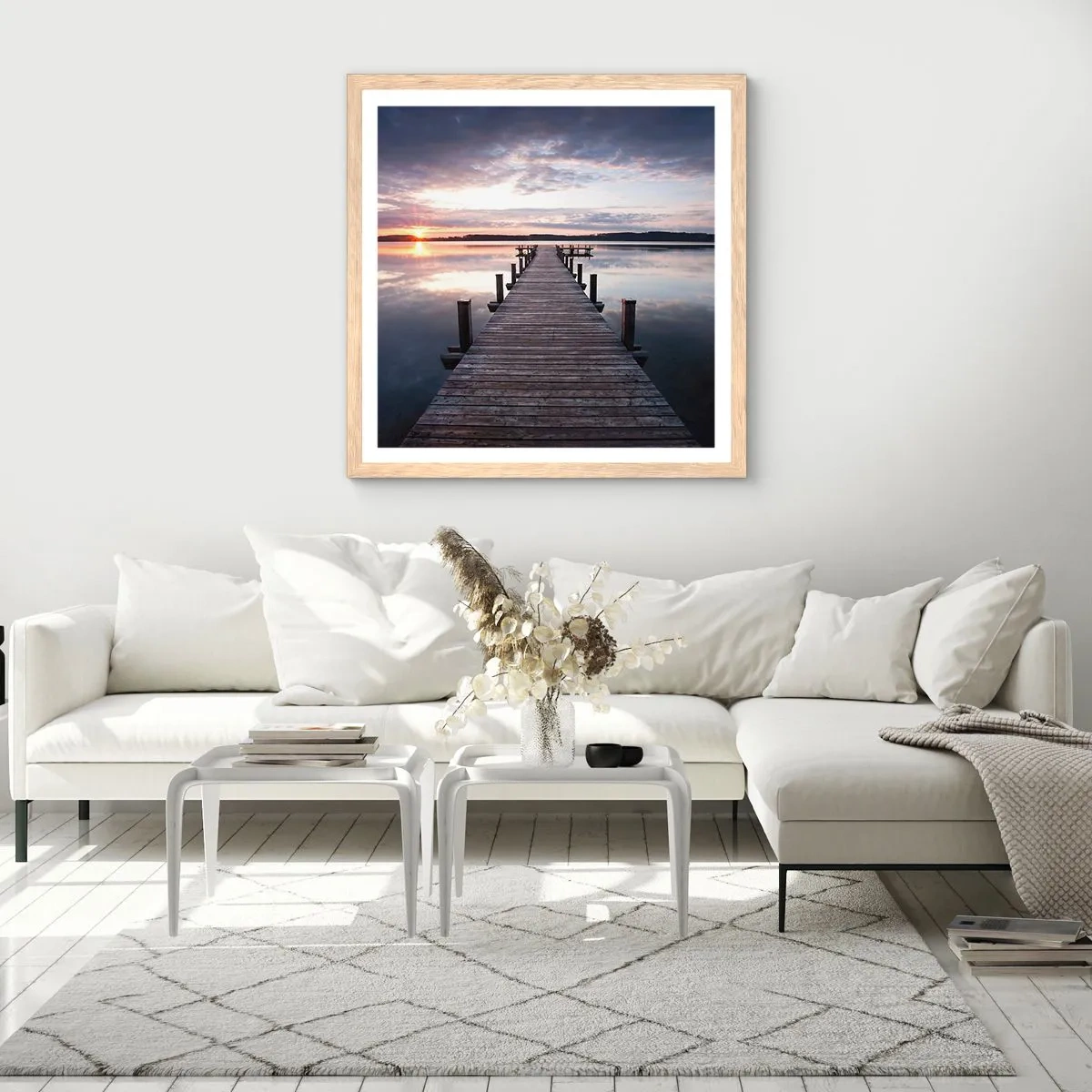 Plakat i ramme af lyst egetræ - Den tavse grænse mellem dag og nat - 40x40 cm