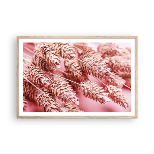 Plakat i ramme af lyst egetræ - Blomsterkaskade i lyserødt - 91x61 cm
