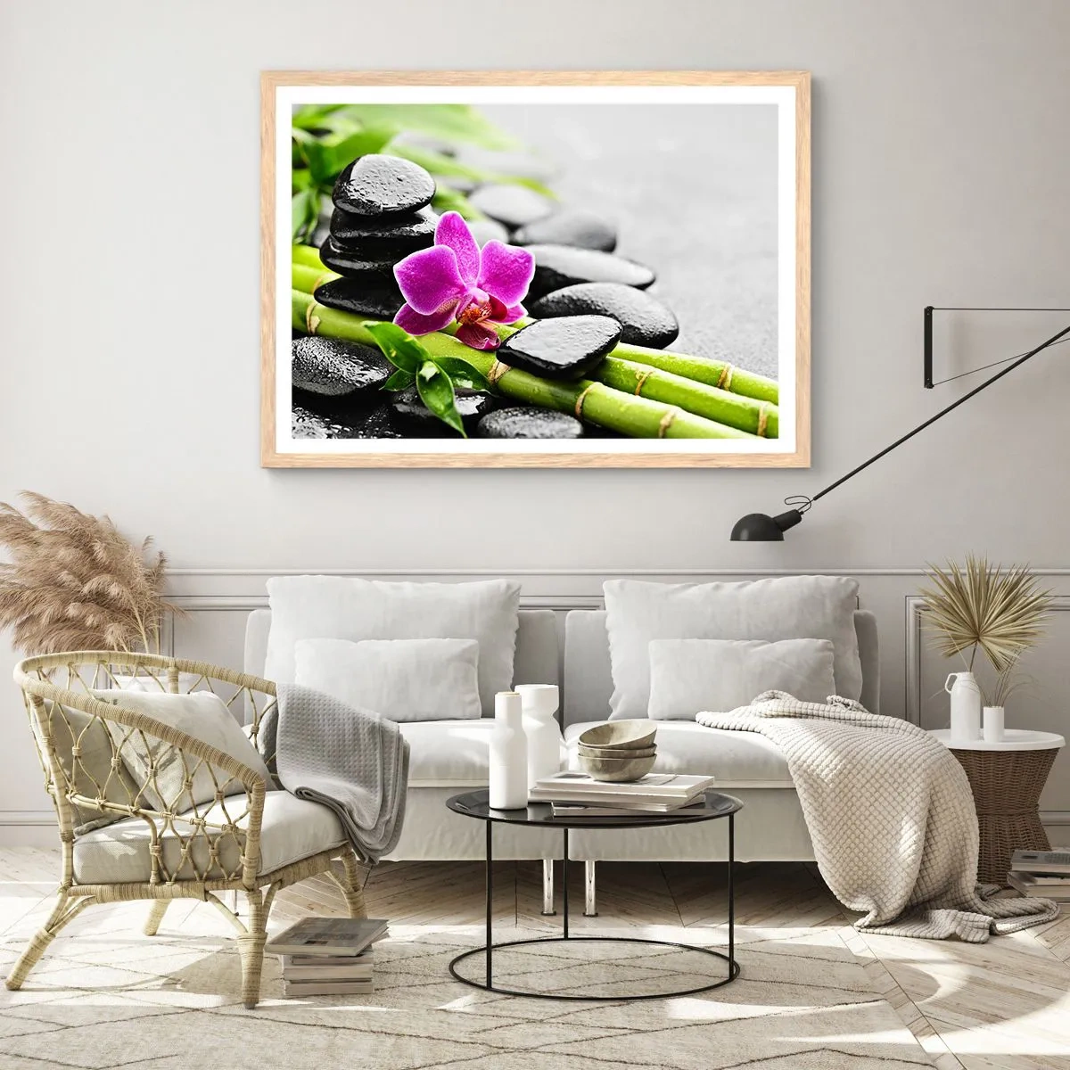 Plakat i ramme af lyst egetræ - I en fredelig balance - 50x40 cm