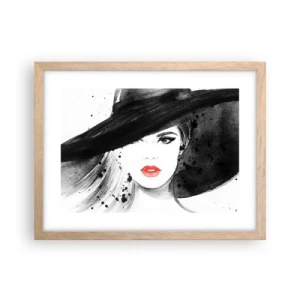 Plakat i ramme af lyst egetræ - Dame i sort - 40x30 cm