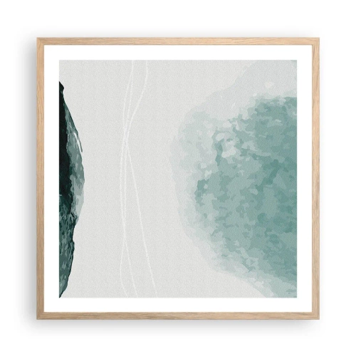 Plakat i ramme af lyst egetræ - Et møde med tåge - 60x60 cm