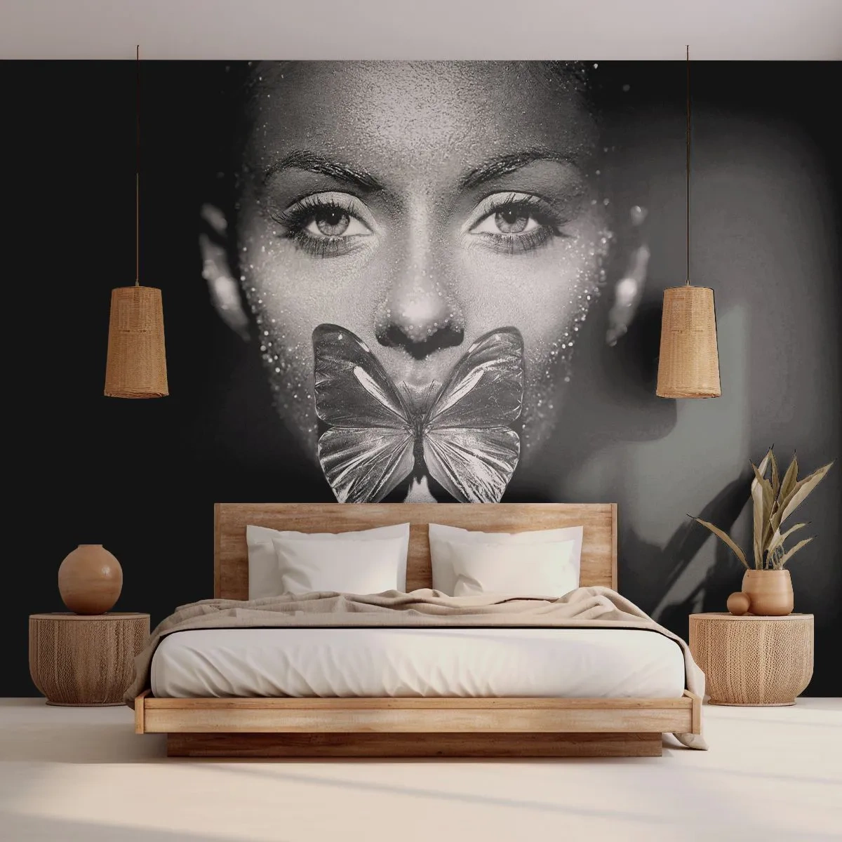 Fototapet Premium Canvas - Sommerfuglekys - Abstraktion, Kvinde, Sommerfugl - 250x175 cm