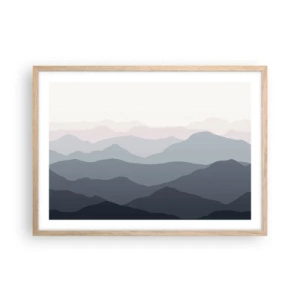 Plakat i ramme af lyst egetræ - Bølger af bjerge - 70x50 cm