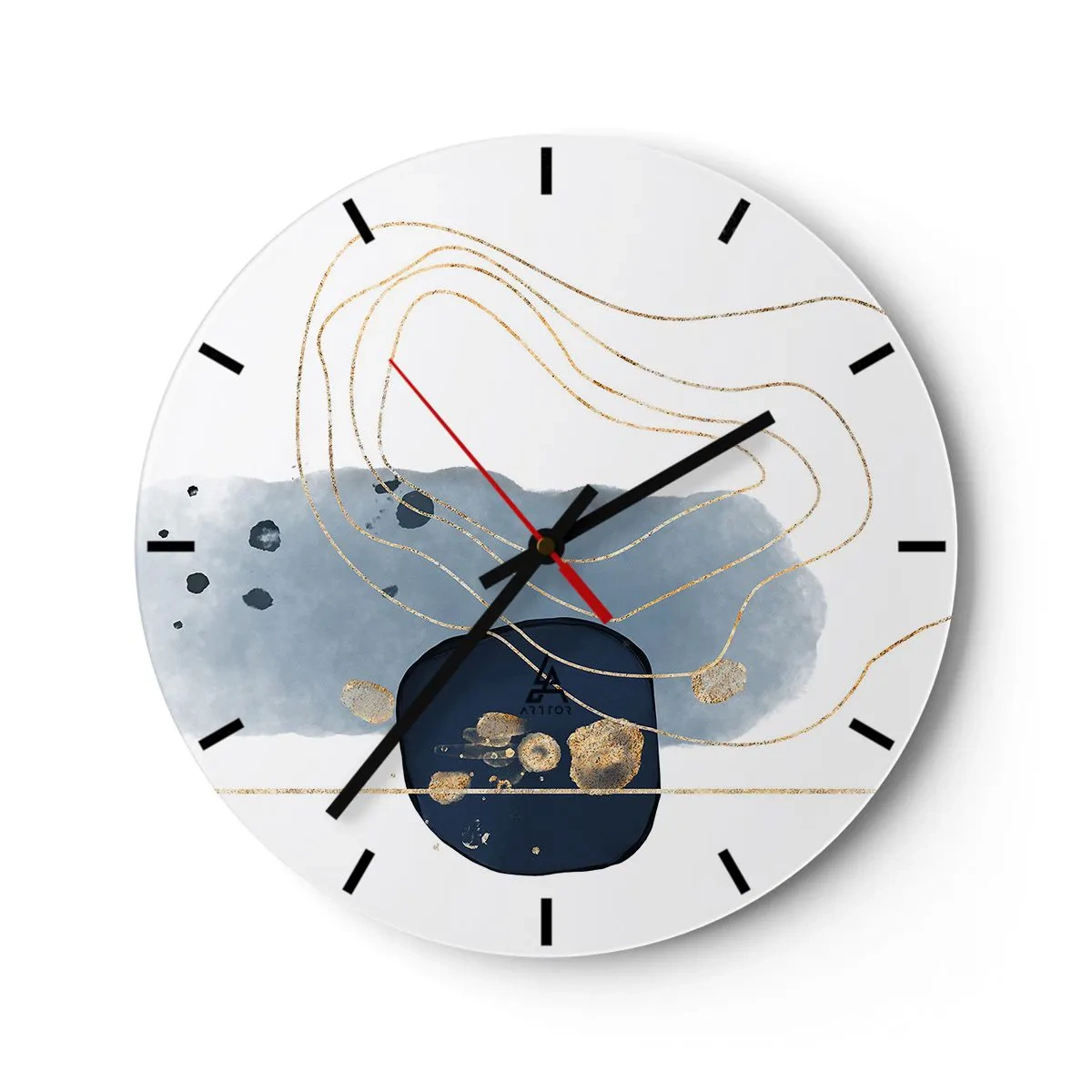 Vægur, Uret - Abstrakt komposition i nuancer af blå og guld - 30x30cm - Blå-gylden fantasi - Moderne vægdekoration til stue, køkken og soveværelse ARTTOR