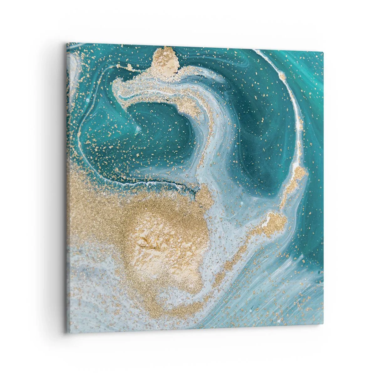 Lærredstryk - Billede på lærred - En hvirvel af guld og turkis - 50x50 cm