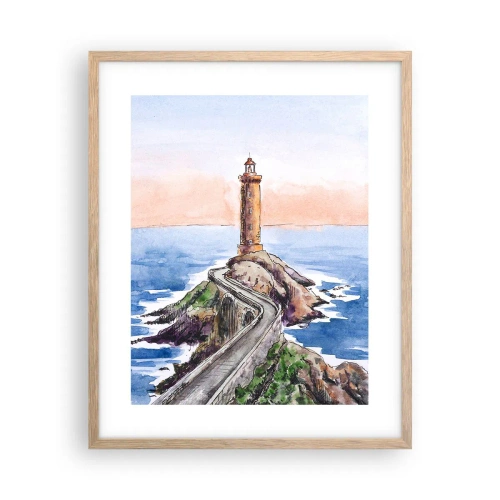 Plakat i ramme af lyst egetræ - Med front mod havet - 40x50 cm