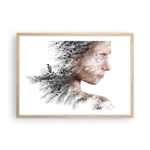 Plakat i ramme af lyst egetræ - Skovens ånd - 70x50 cm