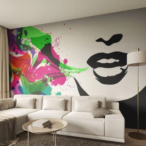 Fototapet Premium Canvas - En historie i alle regnbuens farver - Abstraktion, Mund, Farverig grafik - 350x256 cm