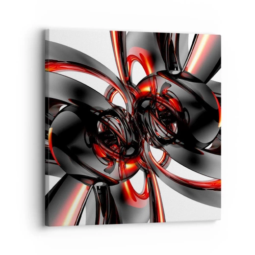 Lærredstryk - Billede på lærred - Bevægelse i grafit og rød - 30x30 cm