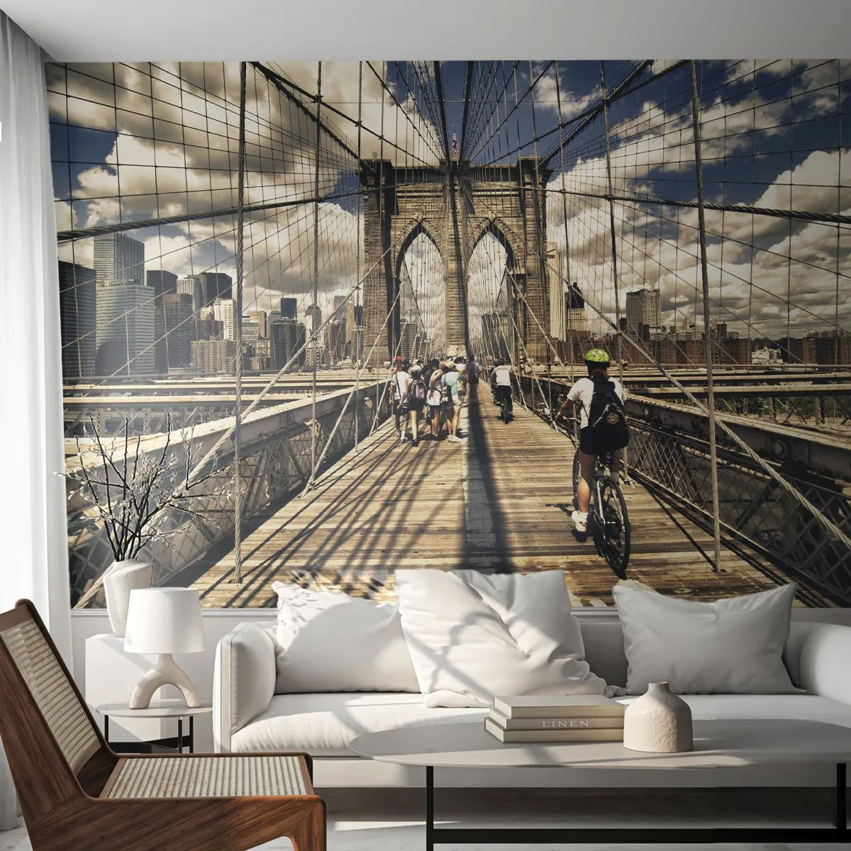 Fototapet Standard Eco - Lige til hjertet af byen - Brooklyn Bridge, New York, By - 400x280 cm